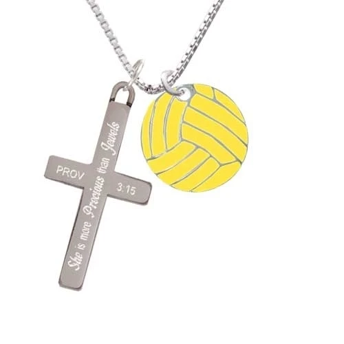 3/4'' Enamel Water Polo Ball - She is More Precious - Cross Necklace (1)