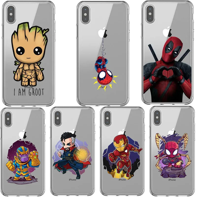 

Marvel Groot Iron Man Spider-Man Deadpool joker Soft TPU Cover Phone Case for iPhone X SE 5 5S 6 6S Plus 7 8 Plus XR XS MAX