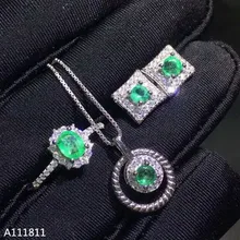 KJJEAXCMY boutique jewels 925 Чистое серебро инкрустированное натуральным изумрудом женское кольцо+ кулон серьги-гвоздики костюм поддержка тест zxcv