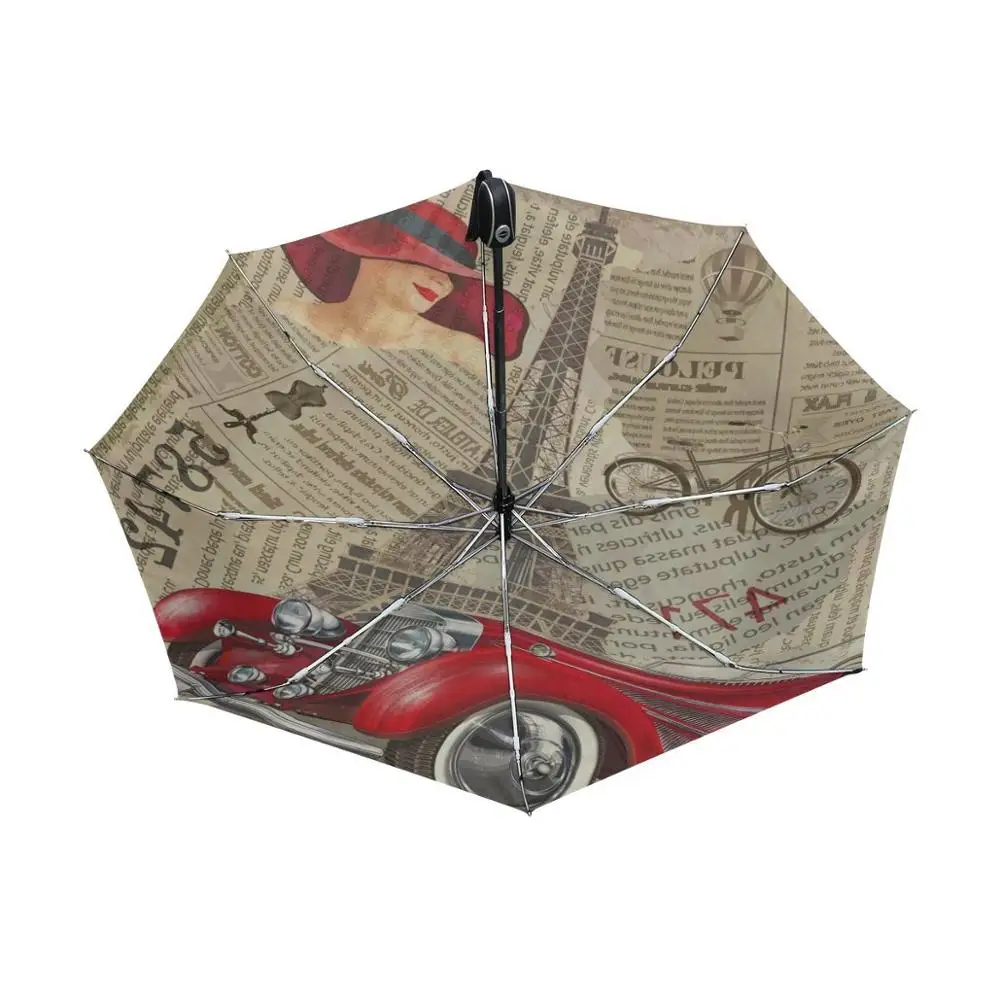 Женские автомобильные Модные зонты с Эйфелевой башней, индивидуальный дизайн, 3 складки, автоматический женский зонтик от дождя, женские зонты Guarda Chuva Parapluie