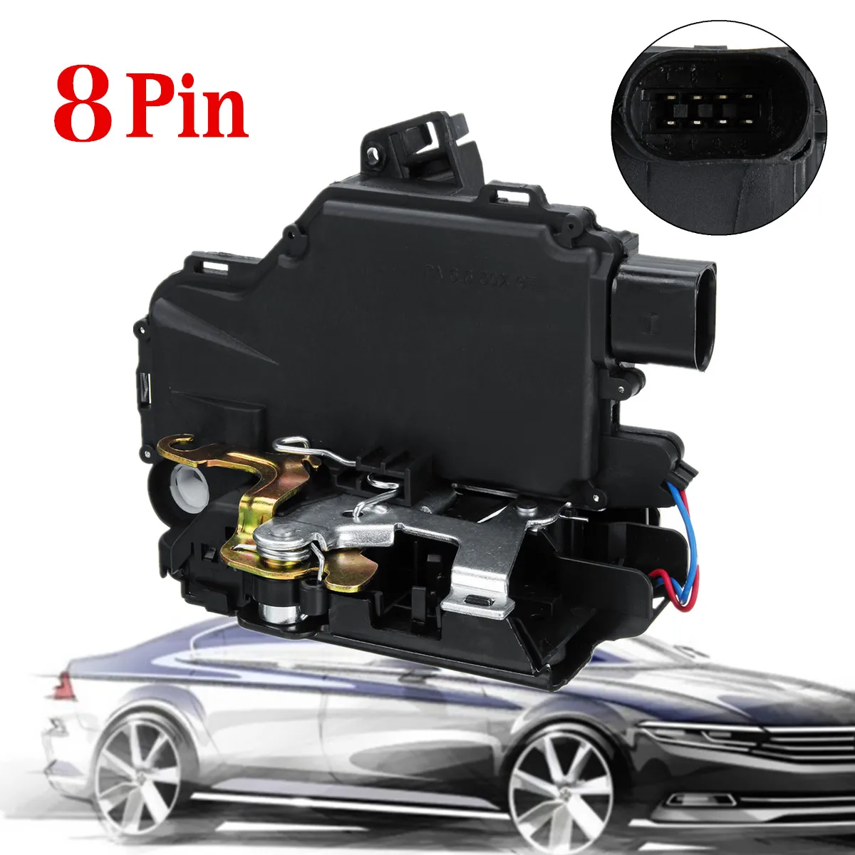 

8 Pin Front Right Door Lock Latch Catch Actuator For VW GOLF MK4 PASSAT B5 3B1837016A Plastic/Metal Type Protective 16x8x12cm