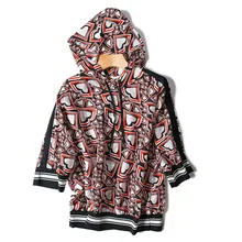 Чистый шелк для женщин весна осень модные футболки с принтом футболка с капюшоном Половина рукава Красный M/L Розничная