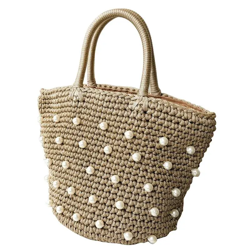 

ABDB-Casual Woven Pearl Handbags Tote Bag Net Red Temperament Mouth Tote