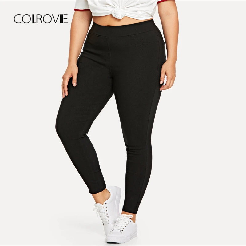 Romwe Sport Plus Size Black Stretchy Women Running Pants 2018 Autumn ...