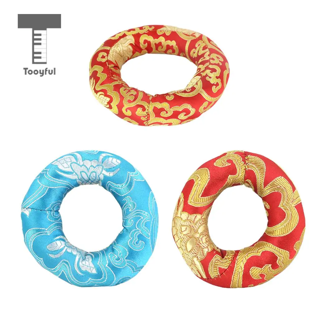 Tooyful Tibetan Handmade Silk Brocade Round Meditation Singing Bowl Cushion Ring Pillow Random Color