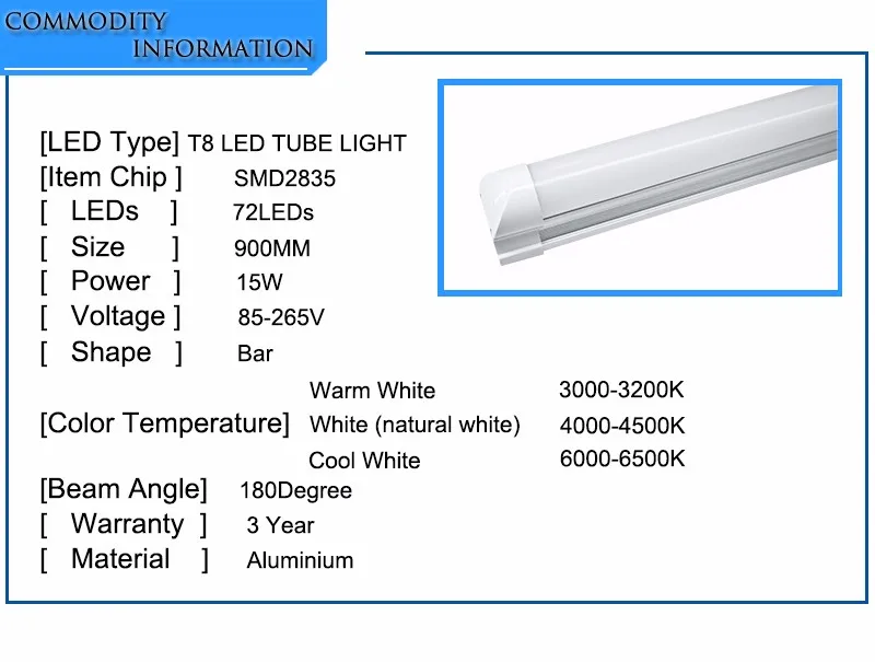 Toika 15 шт. T8 900 мм 0.9 м integrated t8 трубки lamp15W 900 мм 3ft T8 LED Light Tube 25LM /pc 72LED/pc AC85-265V ce и rohs