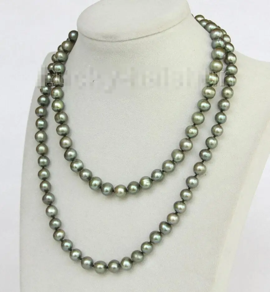 

Hot sale new Style >>>>> 33" 9mm green near round freshwater pearls necklace j10177