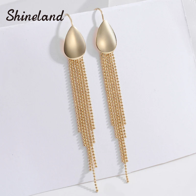 Shineland золотые серьги с бахромой для Для женщин длинные Подвесные серьги вечерние свадебные из металла женские серьги-подвески ювелирные