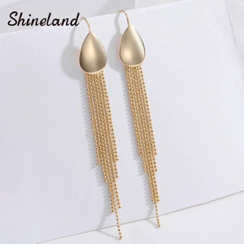 

Shineland Gold Color Tassle Earrings For Women Long Drop Dangle Earring Party Wedding Metal Chain Female Jewelry pendientes