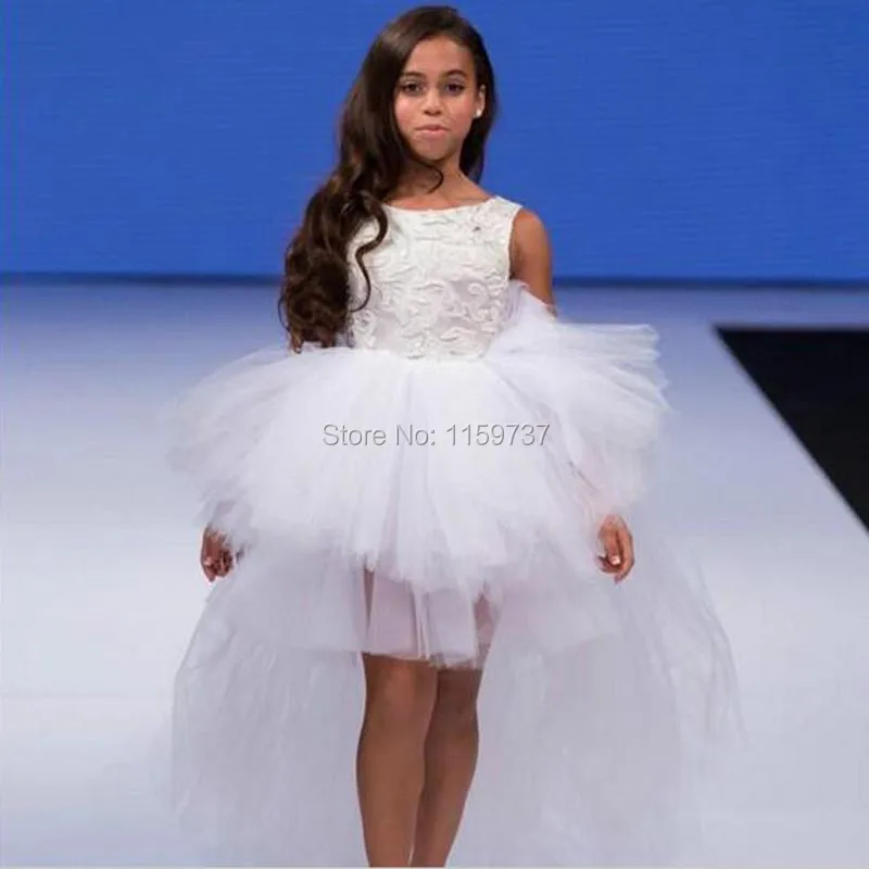 Girls Fashion Show Dress Sleeveless Modern Party Gowns Kids Front Short