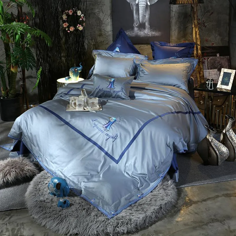 

High-end luxury Peacock Embroidery 120S Egyptian cotton Bedding Set Wedding Duvet Cover Bed Linen Bed sheet Pillowcases 4/7pcs