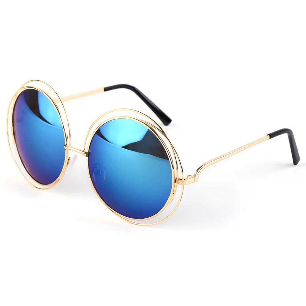 2018 Брендовая Дизайнерская обувь Винтаж стимпанк Солнцезащитные очки для Для женщин Для мужчин металлический каркас Круглые негабаритных