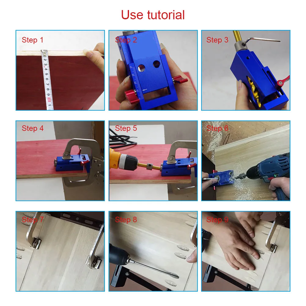 

Mini Pocket Hole Jig Kit Wooden Link System 3 Step Drill Bit Slanted Wood Dowel Jig Tools Set JA55
