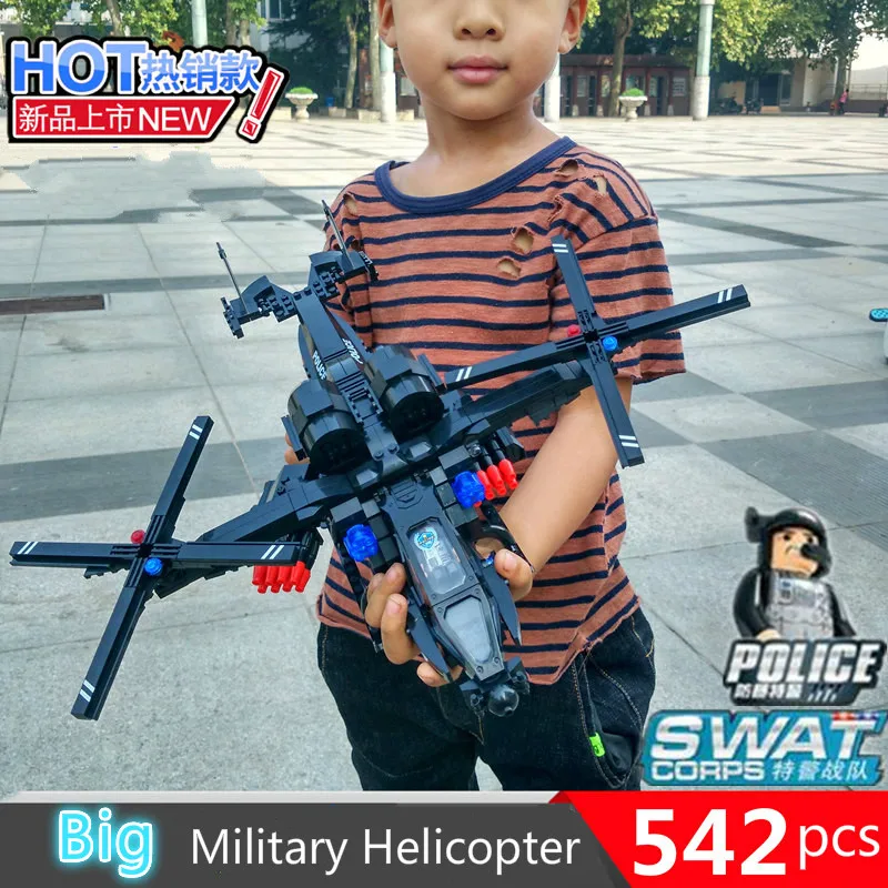 

542pcs Military Helicopter Building Blocks Swat Team Model Compatible Legoed StarWars Enlighten Bricks Children Toys