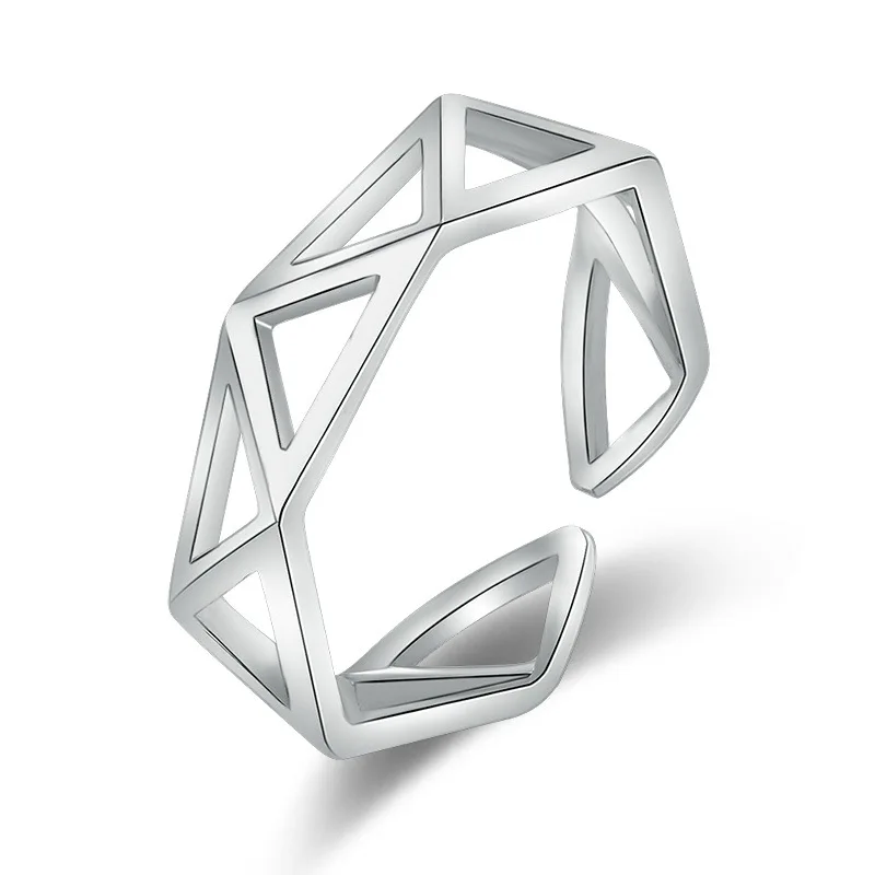 CHUKUI Geometry Hollow Polygon Triangle Open Rings For Women Creative Simple Lady Fashion Jewelry Adjustable (8)