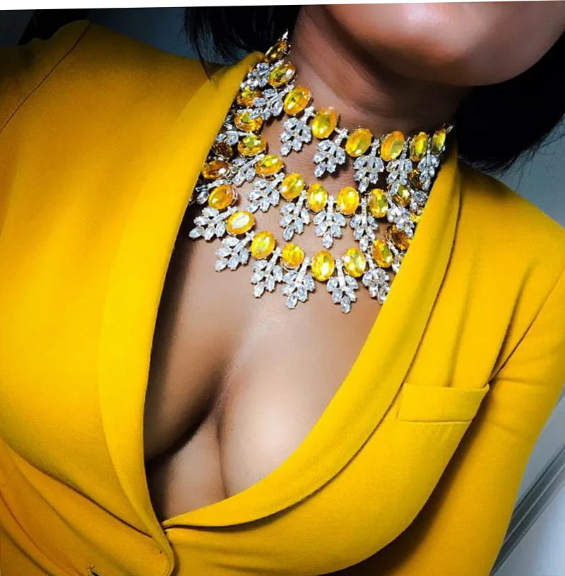 

QiaosevLuxury Shiny Multilayer Big Crystal Chunky Collar Choker Necklace jewelry for women maxi statement necklace wholesale