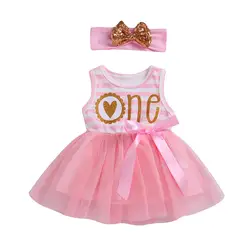 От 0 до 2 лет милые обувь для девочек Pettiskirt Письмо Платье с принтом в полоску сетки принцесса бвечерние альное праздничное пачка + костюм с