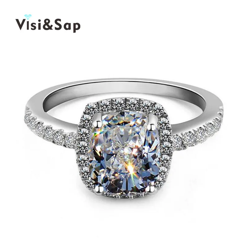 

Vissap S925 square bague White Gold Filled Accessories Engagement Rings cz diamond For Women Wedding ring hot style