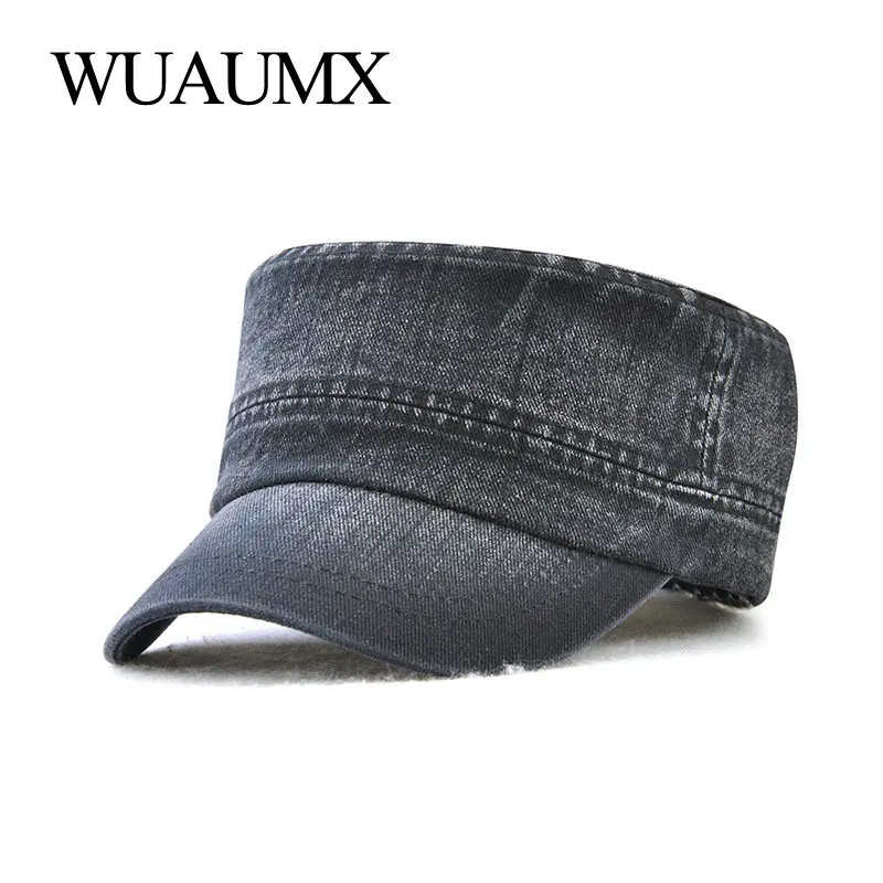 

Wuaumx Wholesale Spring Summer Military Hat For Men Casual Military Cap Women Flat Top Hat Curved Peak Army Cap Solid Adjustable
