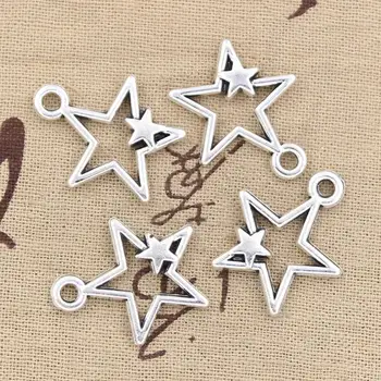 

5pcs Charms Hollow Double Star 27x21mm Antique Making Pendant fit,Vintage Tibetan Bronze Silver color,DIY Handmade Jewelry