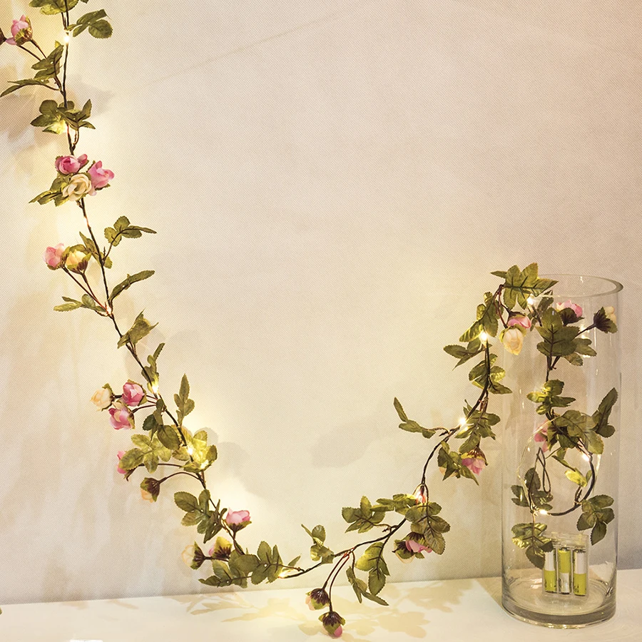 Thrisdar 2M 5M Christmas Copper LED Fairy String Light DIY Artificial Silk Rose Flower Vine Leaves Garland Wedding Decoration Thrisdar 2M 5M Christmas Copper LED Fairy String Light DIY Artificial Silk Rose Flower Vine Leaves Garland Wedding Decoration