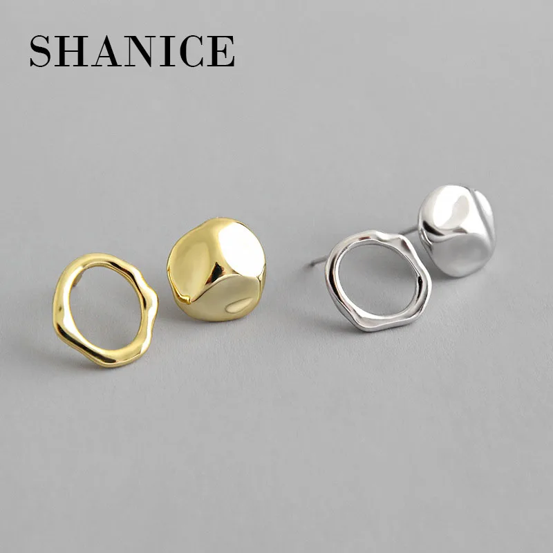 SHANICE, 925 пробы, серебряные, в стиле панк, INS, неправильная вогнутая поверхность, геометрический круг, для мужчин и женщин, серьги-гвоздики, State, для мужчин, t, ювелирное изделие