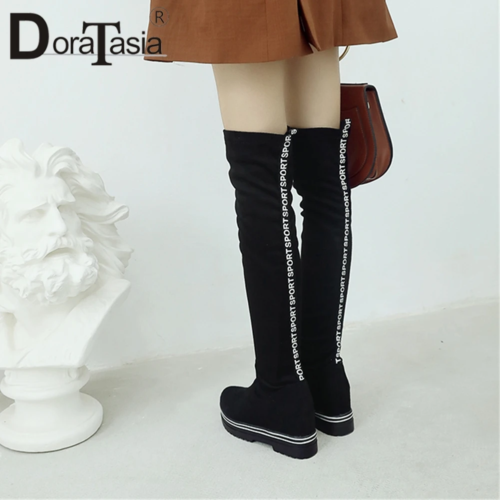 

DORATASIA 2019 Autumn Winter Sexy Over The Knee Thigh High Boots Women slip-on Letters Platform Shoes Woman Hidden Heel 33-43