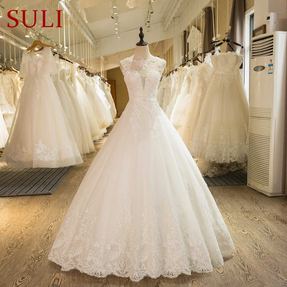 

SL-1 New Arrival A-Line Sleeveless Tulle Lace Appliques Vintage Wedding Dress Boho