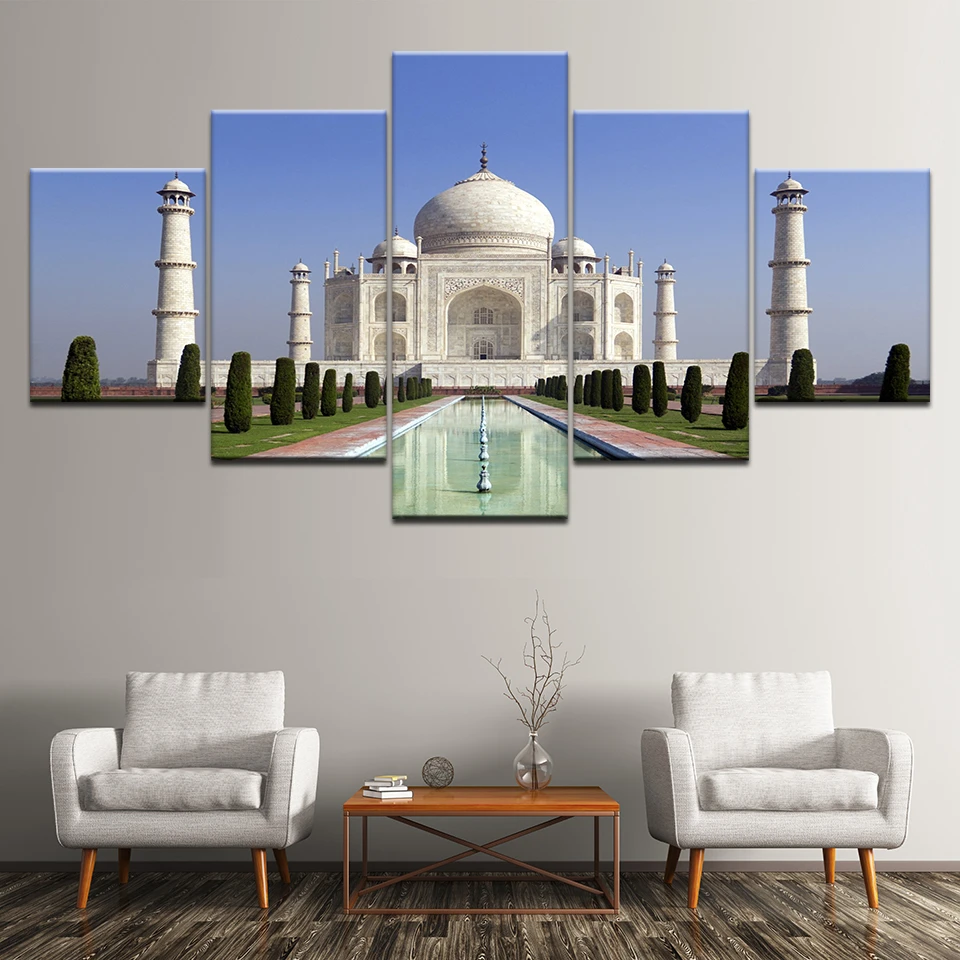 Taj Mahal Blue Sky 5 panel canvas Wall Art Home Decor Poster Print