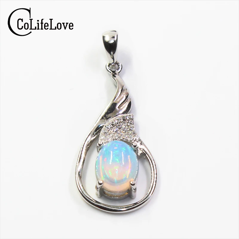 Элегантный натуральный опал серебряный кулон 7 мм* 9 мм ослепительный опал драгоценный камень кулон Твердое Серебро 925 Пробы Колье с опаловой подвеской