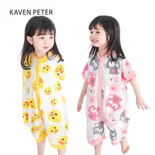 Летний комбинезон; детская пижама-комбинезон желтый цыпленок; розовый комбинезон с принтом кота; комбинезон на молнии для новорожденных; Пижама с рисунком