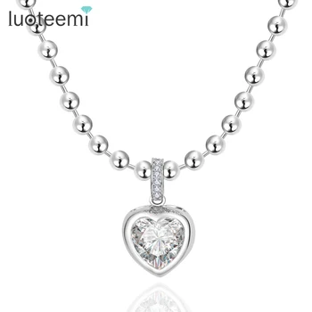 

LUOTEEMI Brand AAA CZ Crystal Chain Heart Necklaces & Pendants White Gold-Color Fashion Crystal Party Wedding Jewelry for Women