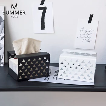 

New Square Creative Metal Simple Hallow Tissue Box Facial Paper Holder Napkin Holder Storage Case for Living Room White black