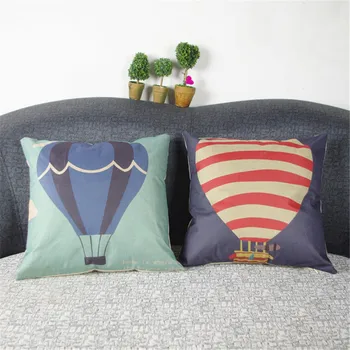 

100%Linen Cotton Cushion Cover Multicolored Hot-Air Balloon Sofa Chair Home Office Decor Without Filling 45x45cm(17.7x17.7 Inch)