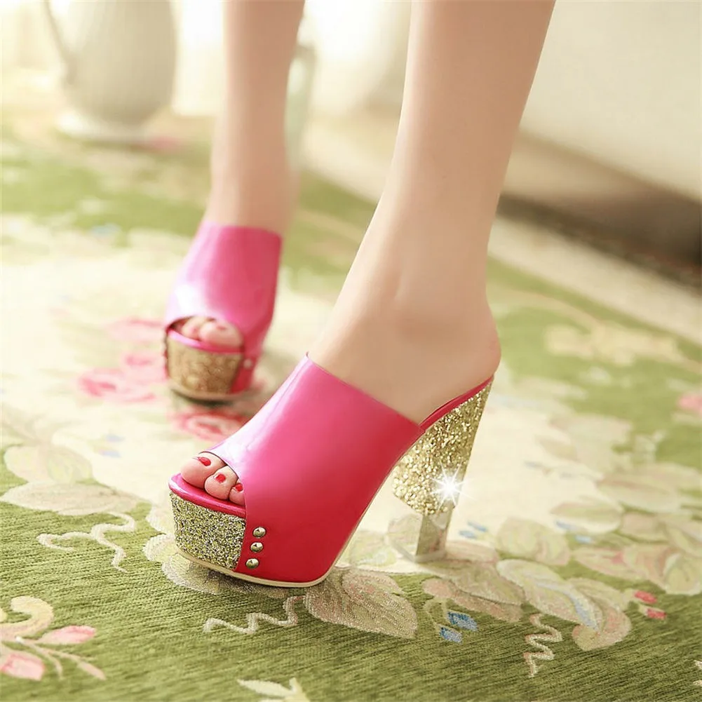 

fanyuan Fashion Size 32-43 Gliiter high heel sandals Mules Ladies Summer Slippers Platform Pumps Female High Heels Shoes Woman