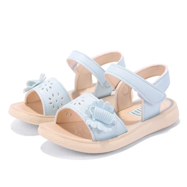Летние детские сандалии девушки принцесса обувь розовый красивый цветок стиль милые дети плоские сандалии для маленьких девочек римская обувь 26-37 - Цвет: girl sandals-blue