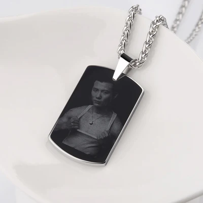 Новая мода индивидуальные серебряные тона карбида вольфрама Dog Tag подвески ожерелья для мужчин и женщин лазерная гравировка буквы или фото - Окраска металла: 28.99