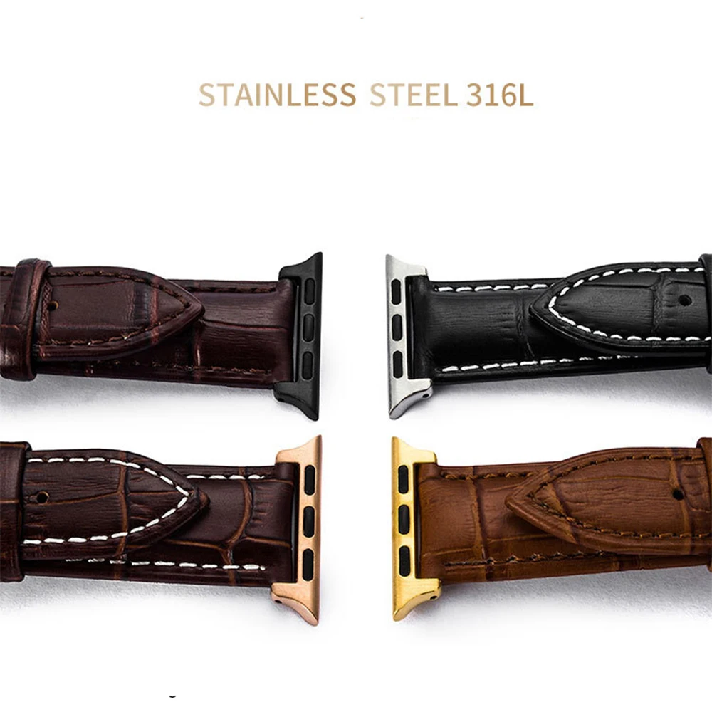 40mm 44mm Band For Apple Watch 5 4 3 iwatch 1 2 38 42mm Bracelet Straps Genuine Leather Double press butterfly clasp Wristband