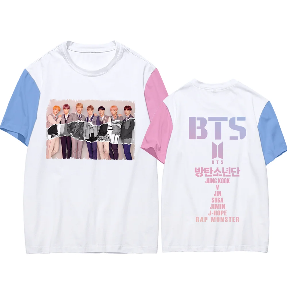 

NEW KPOP surrounding hot sale 2019 summer European and American color matching short-sleeved printing T-shirt