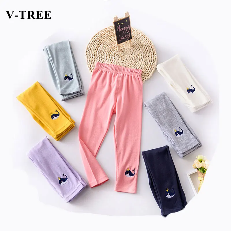 

Girls Leggings Embroidered Whales Pants For Girl Cotton Kids Leggings Trousers
