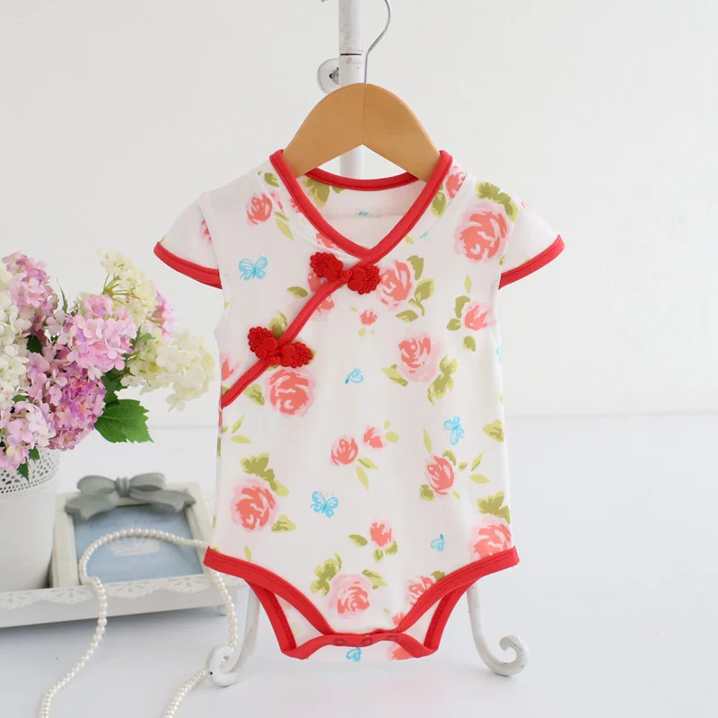 Chino Cheongsam verano mamelucos de bebé de algodón ropa de bebé niña, ropa de bebé recién nacido ropa Bebe infantil monos para fiesta