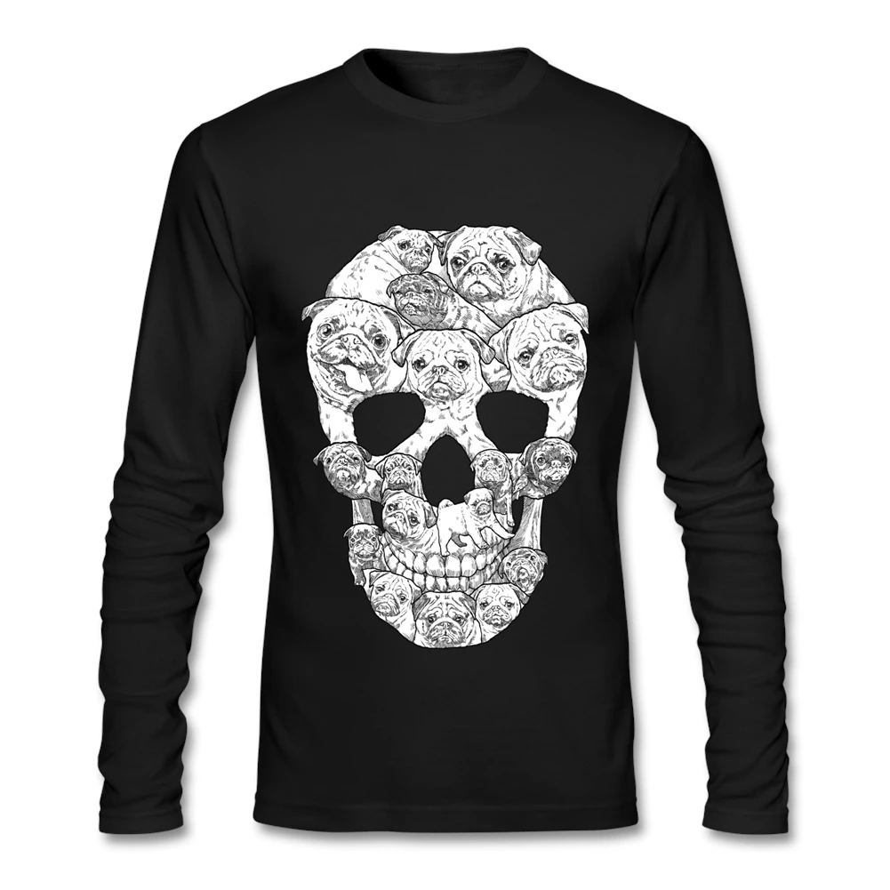 Pug Skull T Shirts Dog New Shirt Funny Wholesale Long Sleeve Men T-Shirt Clothing Tops Adult | Мужская одежда