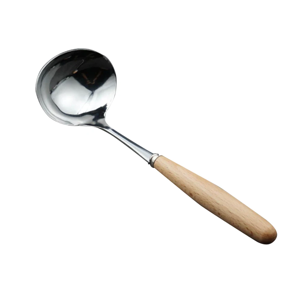 

Korean Style Wooden Handle Spoon Stainless Steel Soup Spoon For Kitchen Cooking Stirring Spoon Ladle Spoon
