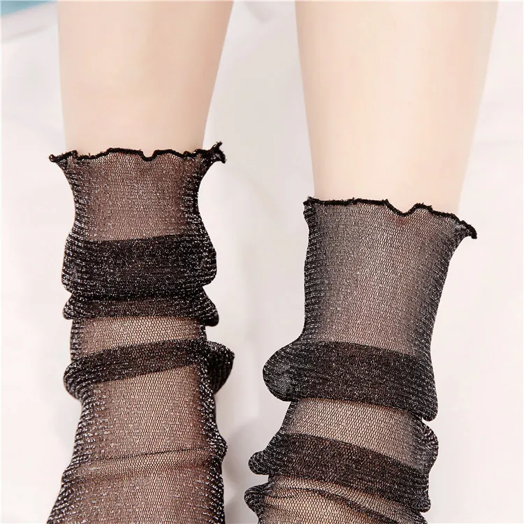 Модные тонкие летние носки для женщин с рюшами ажурные носки до щиколотки прозрачные матч Разрушенные Джинсы сетка кружева рыбья сетка