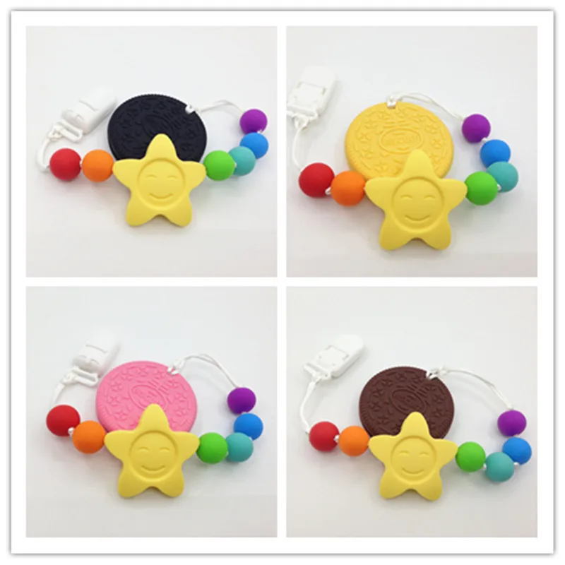 

Silicone pacifier clips with silicone teething toy biscuit chew pendant- sunflower Teether Toy for teething babies