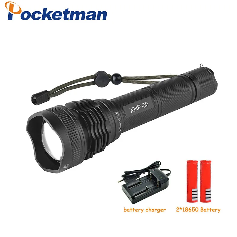 

Pocketman XHP50 8800LM Waterproof Zoomable LED Flashlight Torch light for 2*18650 Battery Rechargeable Battery z30