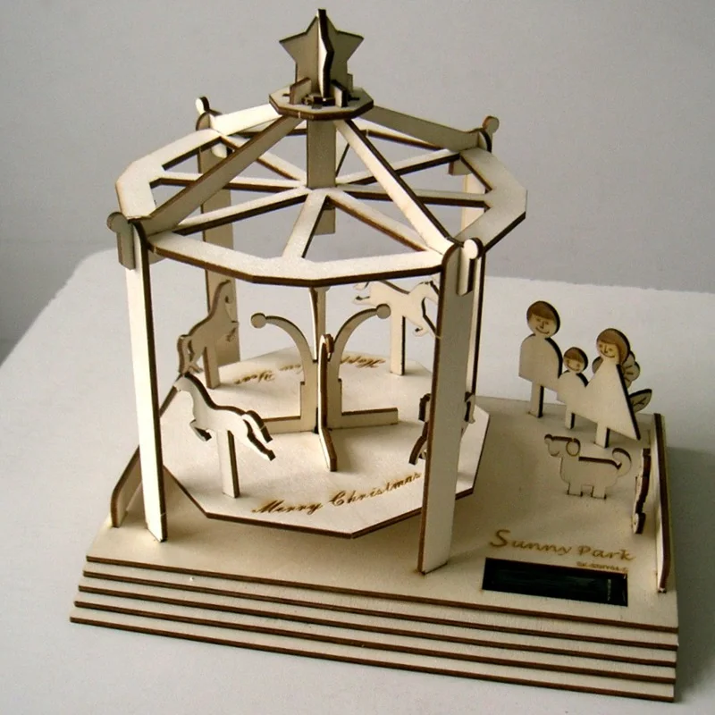 Buy DIY Wooden Solar Merry go round Whirligig Carousel