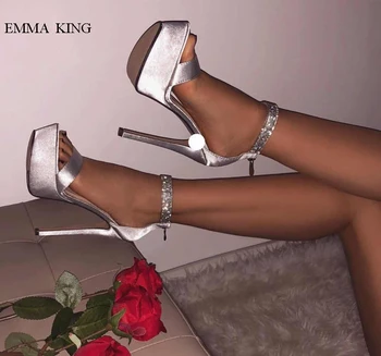 

2019 Fashion Women Sandals Platform High Heels Rhinestone Back Zipper Open Toe Female Sandals Stilettos Summer Sexy Laides Shoes
