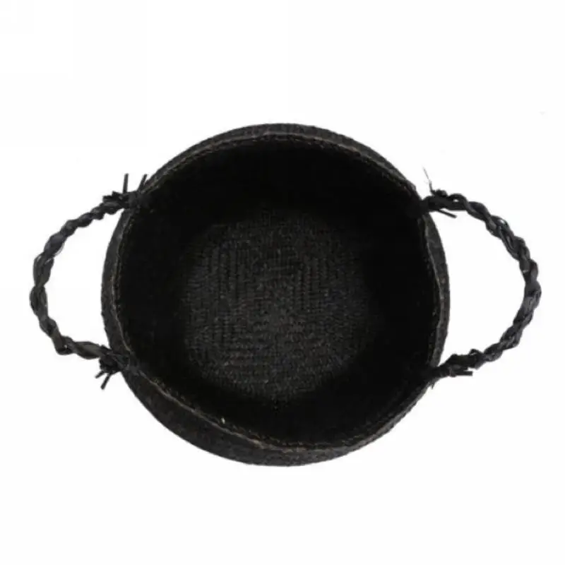 Mayitr Seagrass Belly Basket Storage Bag Holder Plant Pot Home Decoration Black