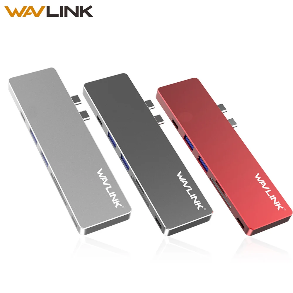 Wavlink портативный usb-хаб с двумя портами USB C к HDMI адаптер 4K видео usb 3,0 концентратор Тип C 7 в 1 с TF SD слот PD для MacBook Pro